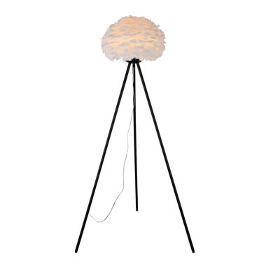 Lampe sur pied noire 1 lumière avec boule de plumes d'oie blanche