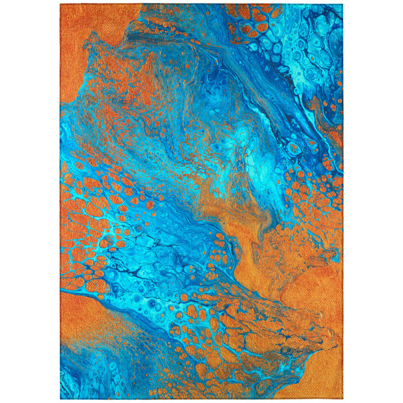 Chenille Washable Abstract Indoor / Outdoor Rug, Rectangle 10' x 14'