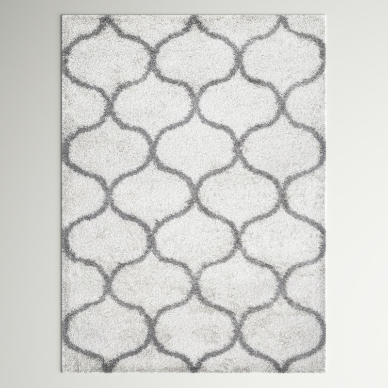 Armiead Cozy Trellis Power Loom Performance Shag Ivory/Gray Rug, Rectangle 8' x 10'