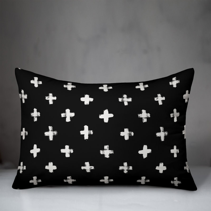  Coussin décoratif intérieur / extérieur en polyester à pois, H 14 po x l 20 po, Noir