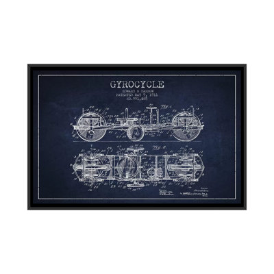 " Edward N. Darrow Gyrocycle Patent Sketch (Navy Blue) " by Aged Pixel