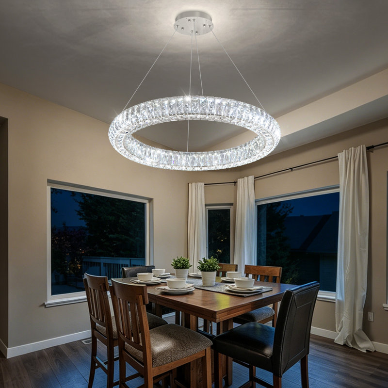 Luminaires modernes en cristal avec anneaux, Argent, 1 anneau 24 po