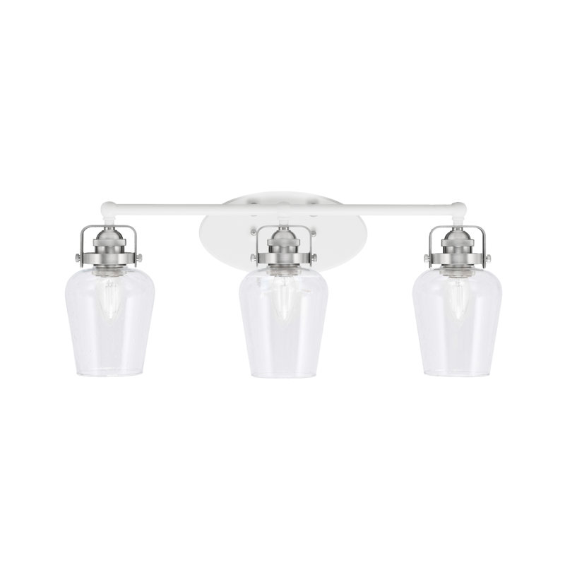 Barre d'éclairage de salle de bain 3 lumières avec verre à bulles 5 "Easton, Blanc / nickel brossé