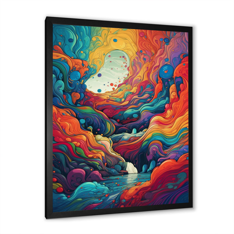 Rainbow Colored Waves I - impression, Cadre d'angle fermé noir, H 32 po x l 16 po x P 1 po