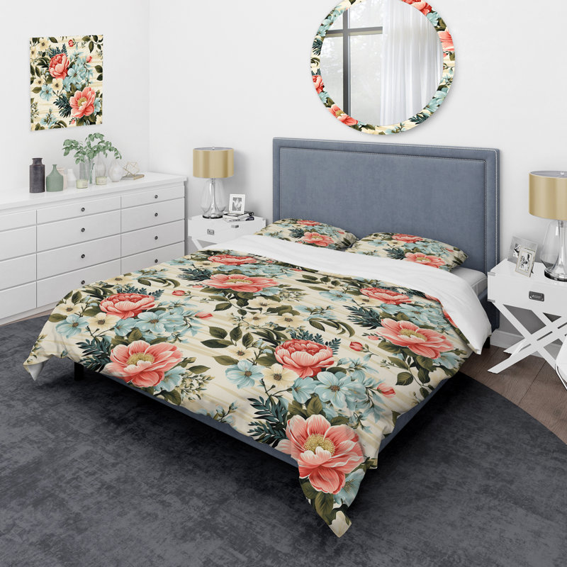 Literie Serade Beauty, Housse de couette pour grand lit et 2 taies décor
