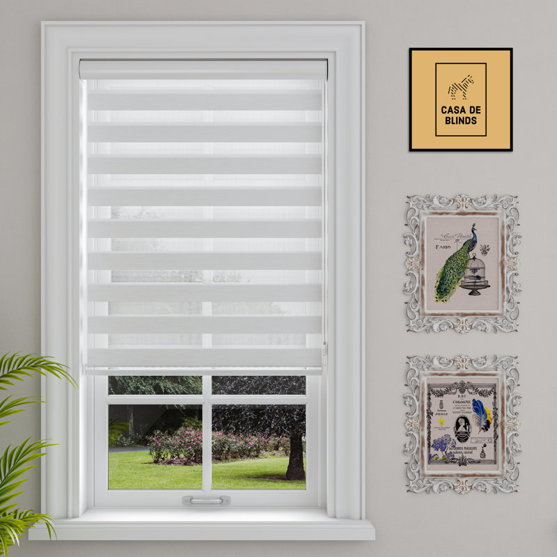Zebra Blinds Window Dual Layer Roller Shades, Corded Horizontal Blind, Bedroom, Privacy, 72" Length, 71"W x 72"L, White