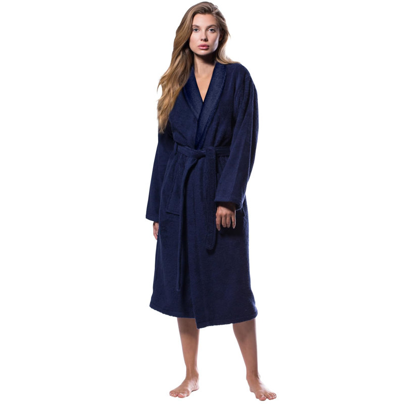 Peignoir à col châle, M / G, Bleu marine