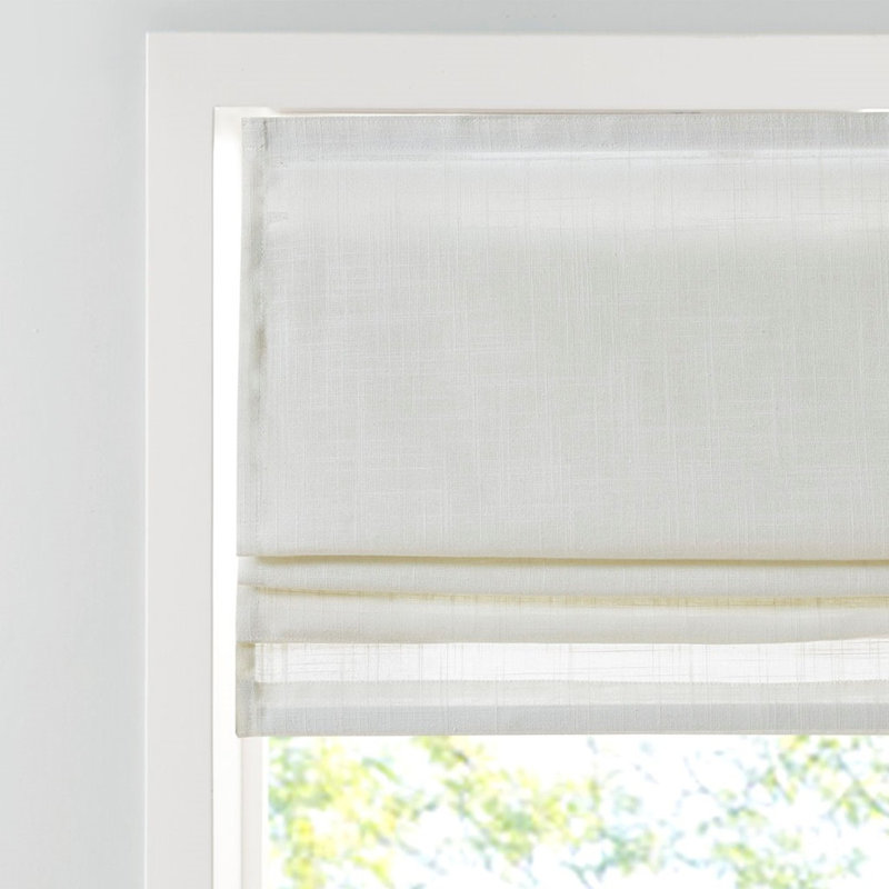 Store romain sans cordon filtrant la lumière en mélange de lin blanc 27 po x 64 po