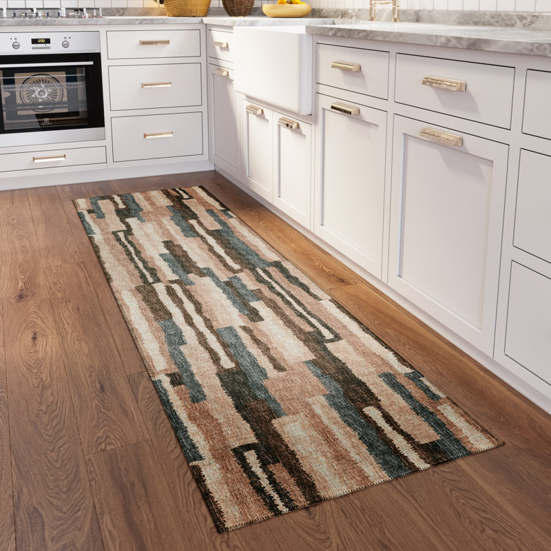 Tapis abstrait brun / beige Aramide, Tapis de couloir 2 pi 3 po x 7 pi 6 po