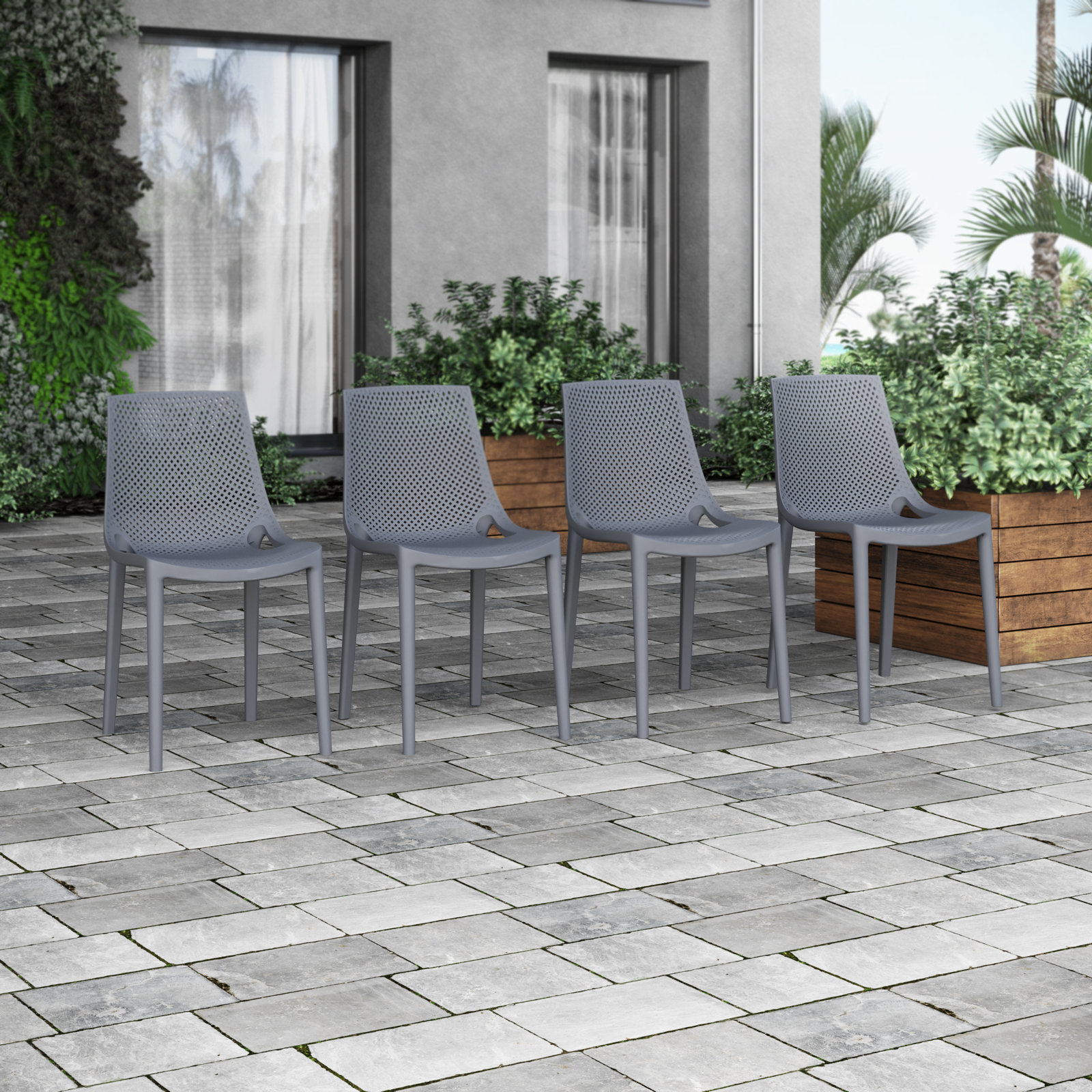 Rafael Premium All-Weather Wicker Outdoor Stacking Dining Side Chair, Dark Gray