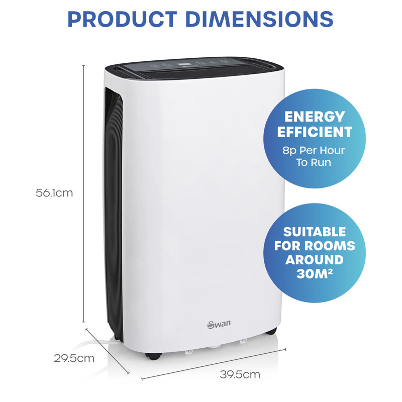 20 Litre Dehumidifier with LED Display, Auto Shut off, 24 Hour Timer
