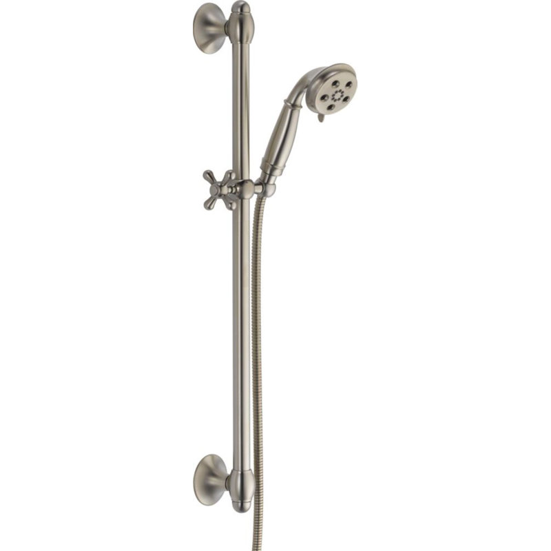 Delta H2Okinetic Stainless 3-Setting Shower Slide Bar, Slide Bar Shower Head with HandHeld Spray, Detachable Shower Head with Hose, 1.75 GPM Flow Rate