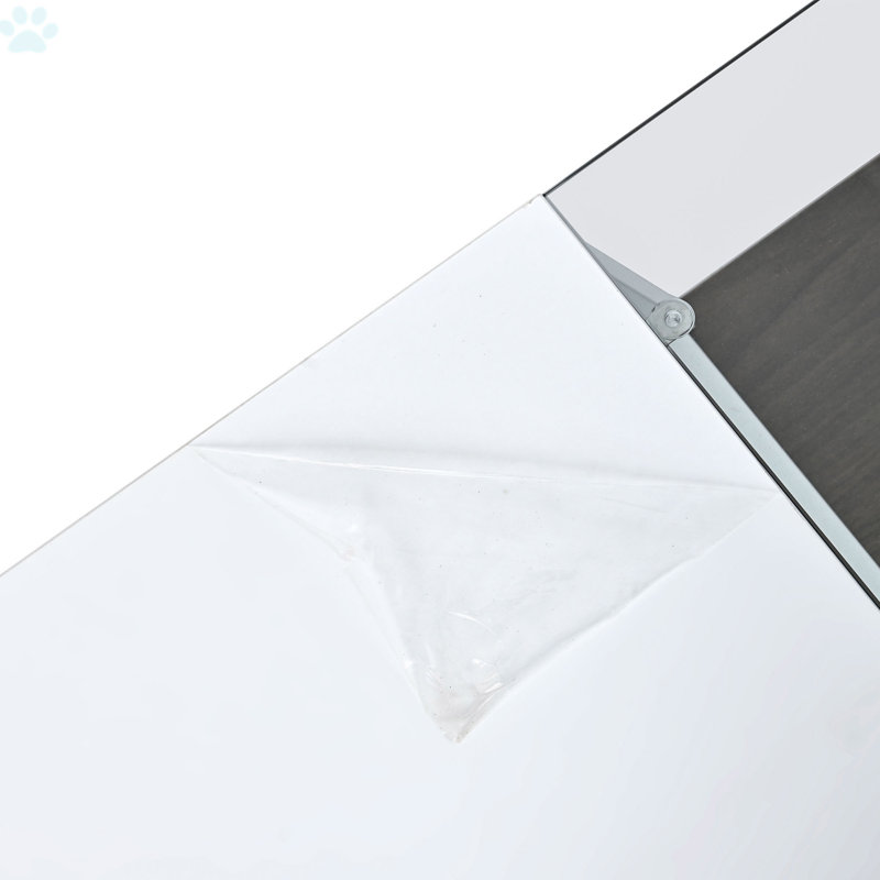 Table basse à plateau en verre de 6 mm avec tablettes ouvertes et armoires, Blanc