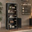 Bibliothèque en noyer de 70,87 pouces avec armoire de rangement à porte cintrée et étagères ouvertes-109481240