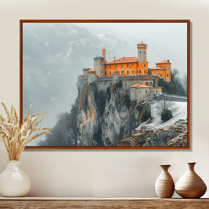«Gray Yellow Mountain Temple In Mongalia I - Fortress», reproduction d'art murale, Toile avec cadre flottant brun