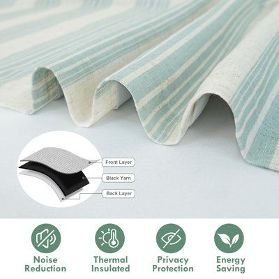 Chris Double Layer Linen Blackout Tie Up Curtains Thermal Insulated Fully Lined Vertical Striped Balloon Roman Shade Bathroom Window Adjustable Rod Pocket