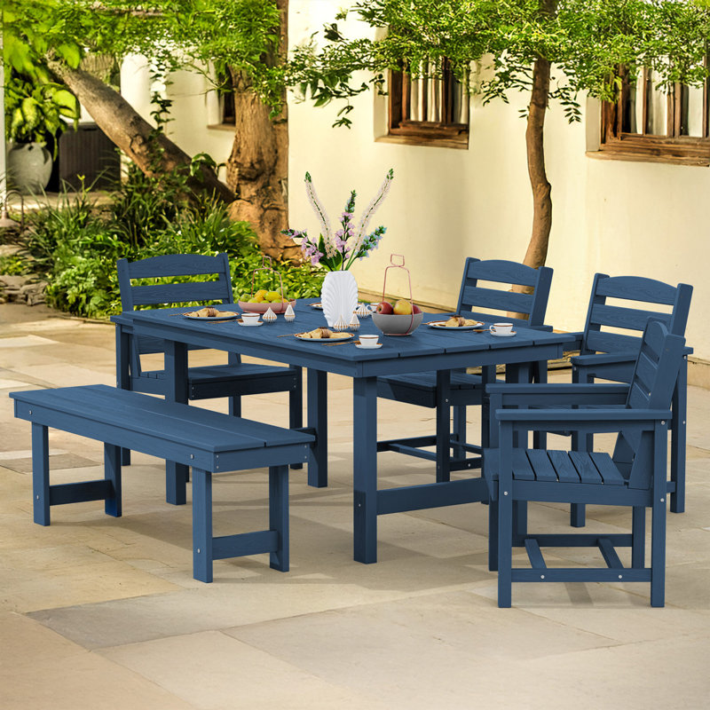 Barrera High Density Polyethylene Outdoor Dining 6-Piece Set, Navy