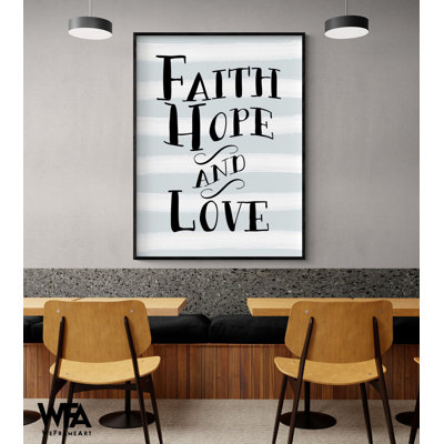 «Faith, Hope, and Love Stripes» par Tara Moss, reproduction d'art encadrée, cadeau de grand signe de la foi, art mural plein d'espoir, grand cadeau de grand-mère