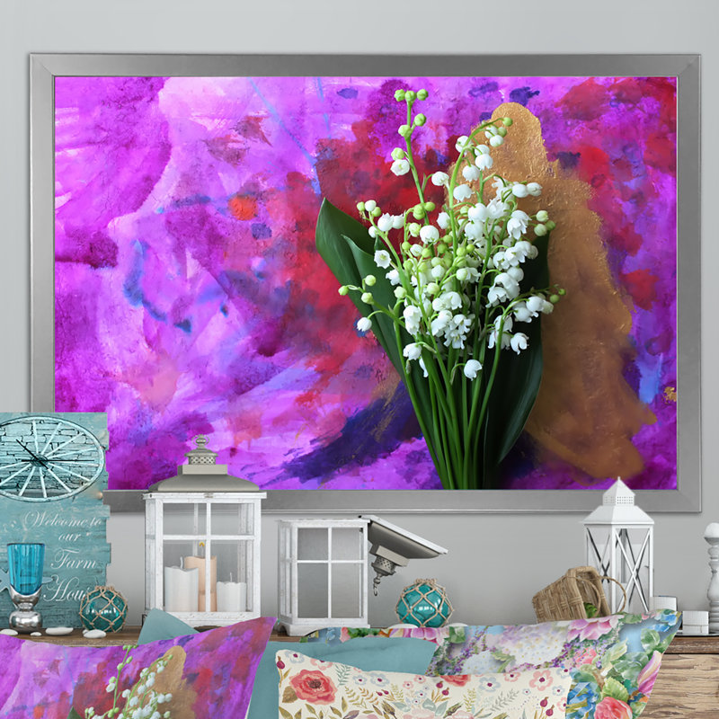 Lilies de la vallée - reproduction sur toile avec cadre flottant, H 16 po x l 32 po x P 1 po, Cadre photo argenté