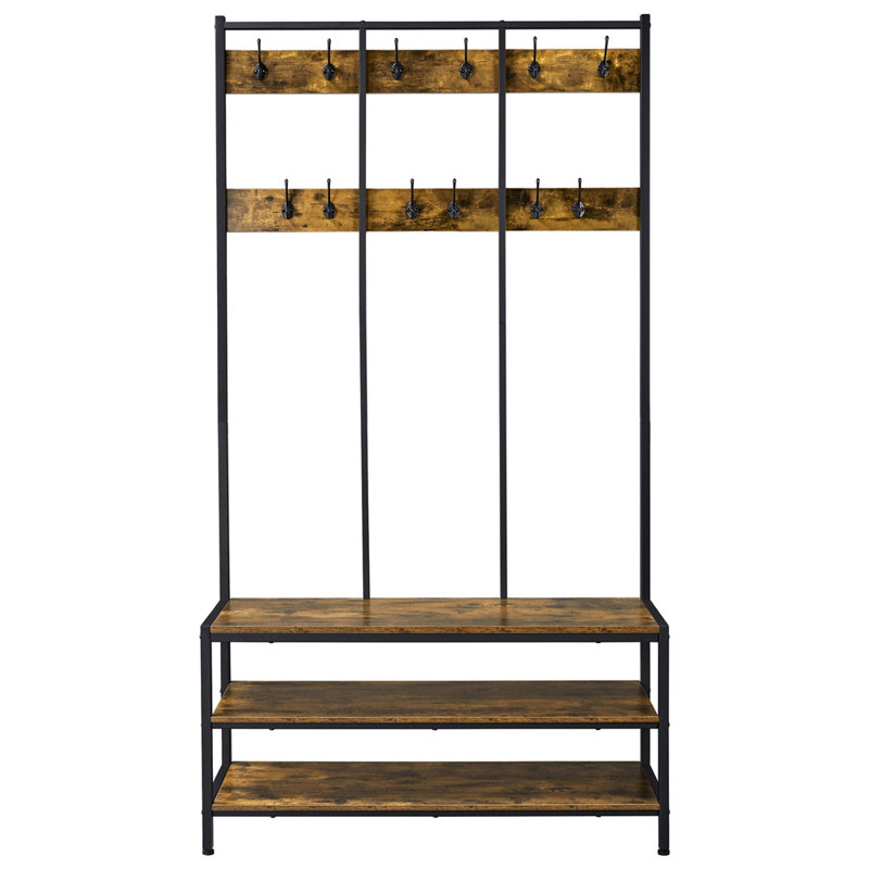 Hall Tree 100cm Wide with Bench and Shoe Storage, Rustic Brown
