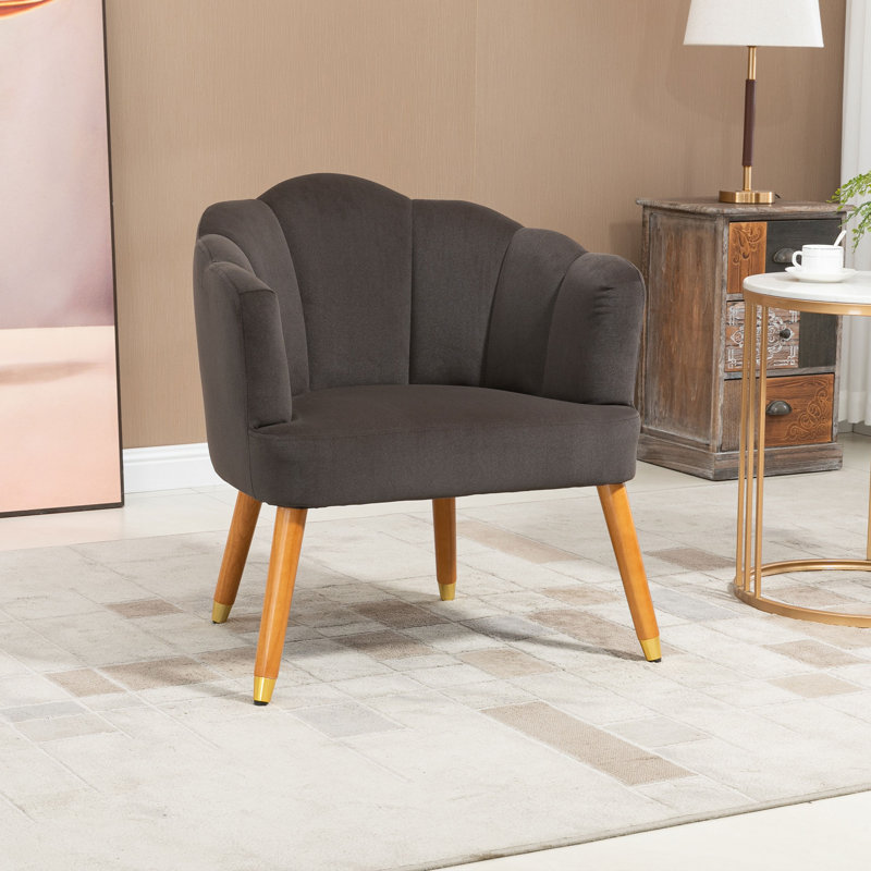 Fauteuil en polyester de 28,3 po Hereld, Velours brun, Naturel