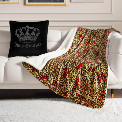 Juicy Couture Plush Reversible Sherpa Throw Blankets