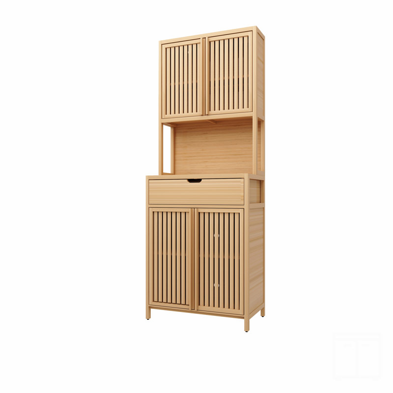 Armoire de rangement en bambou à double porte de 72 pieds de hauteur, couleur bois, double capacité