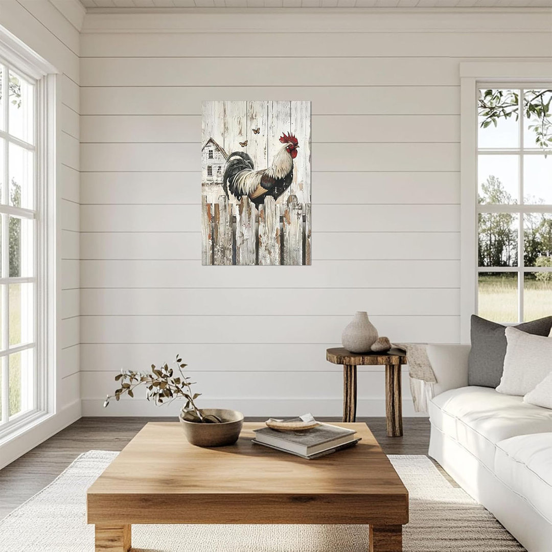 Rooster Wall Art Rustic Chicken Farmhouse Canvas Prints Country Kitchen Decor Framed For Bathroom Living Room Bedroom Wall Decorations(Ani-01,16"X24")