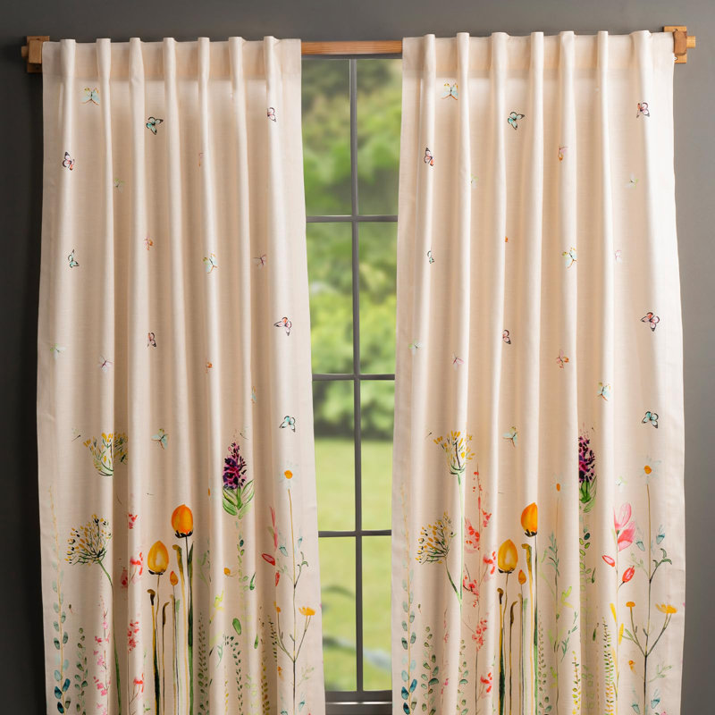 Maison d' Hermine Curtains for Living Room 100% Cotton 84 inch Length Two Panel Light Filtering Curtains for Windows with Rod and Loop Pockets Valentines Day Gifts (Botanical Fresh, 50"W x 84"L)