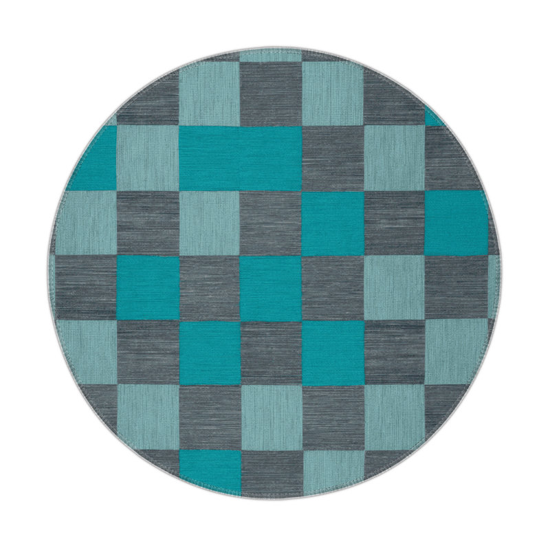 Tapis d'intérieur et d'extérieur à carreaux gris, Rond 5 pi