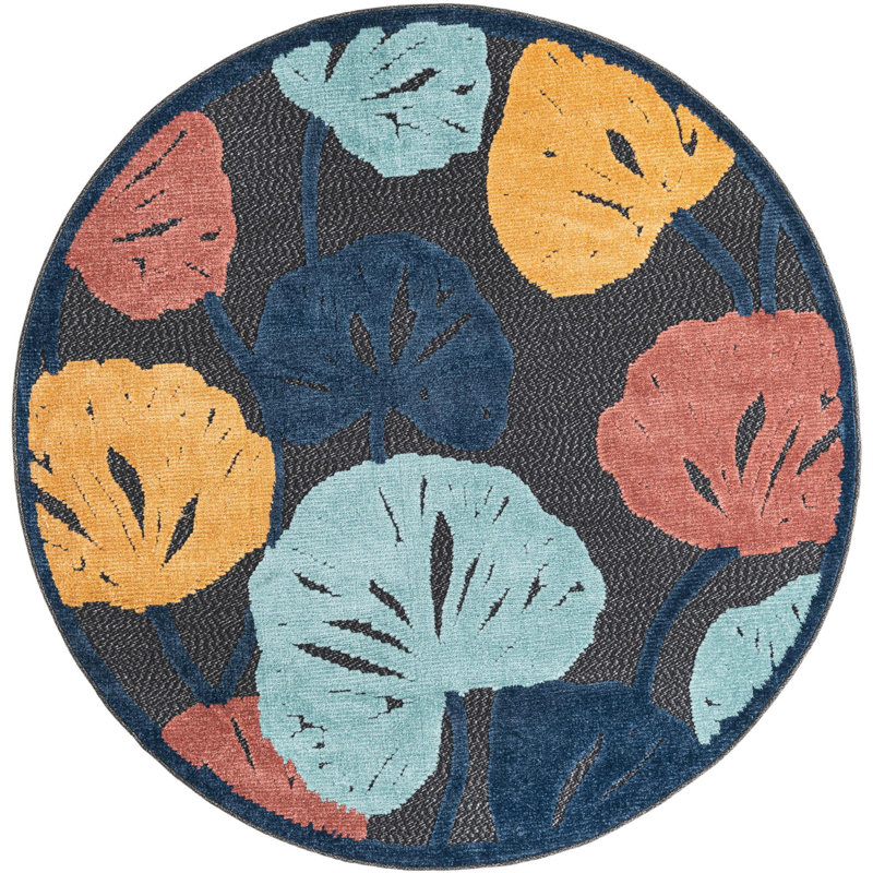 Mashpee Indoor/Outdoor Rug Charcoal, Round 5'3"