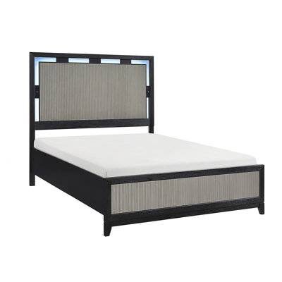 Panneaux de roseaux contemporains en bois massif à rétroéclairage à DEL avec lit à finition gris anthracite contemporain