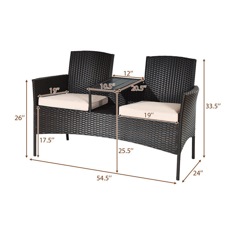 Wicker 2 - Person Patio Conversation Set with Cushions, Beige