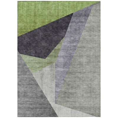 Tapis extérieur lavable abstrait vert sauge et gris anthracite 3 pi x 5 pi
