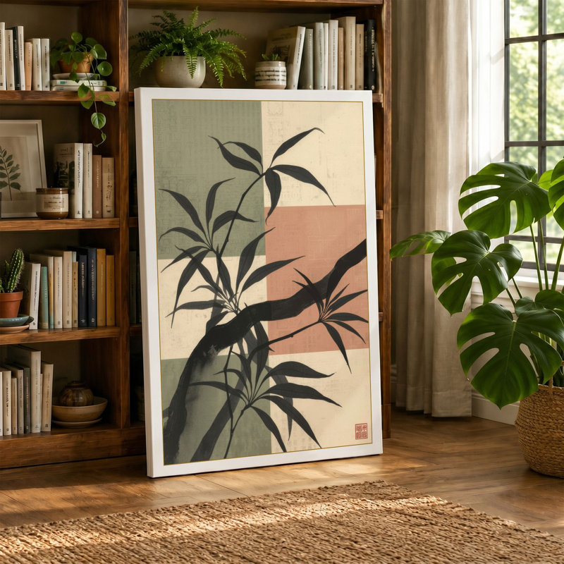 Single Stem in Ink Japandi - Wrapped Canvas, 30x20 - 76.2 x 50.8 cm, Cream Border