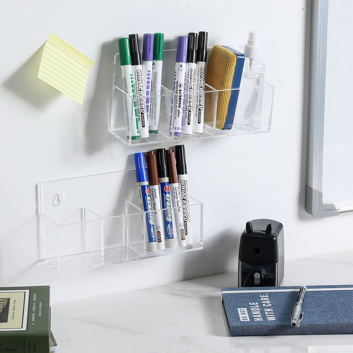Wall Mounted Black Metal Whiteboard Marker Holder, Office Supplies Storage  Bin Organizer, Desktop Pencil Cup Rack