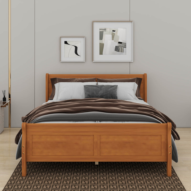 Grand lit plateforme en bois avec tête de lit, Grand lit, Chêne