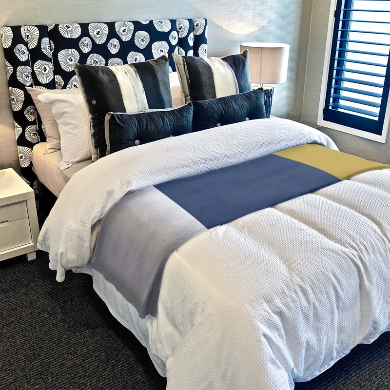Quilted Throw Blanket, 62.5" W x 82.5" L, White/Navy Blue/Gold