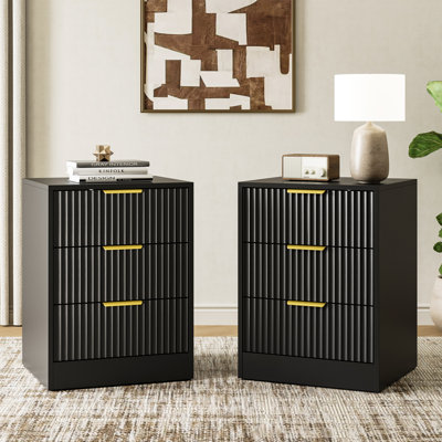 Fluted Nightstand With 3 Storage Drawers