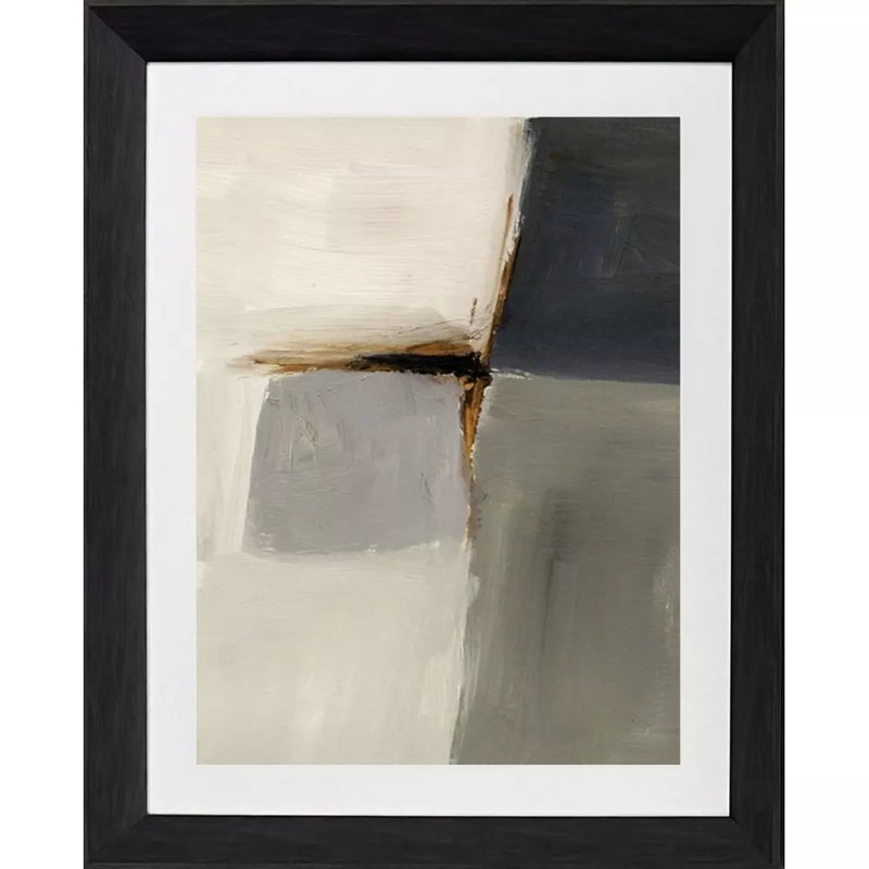 Segmented Neutrality Abstract Canvas Art in Dark Wood Frame