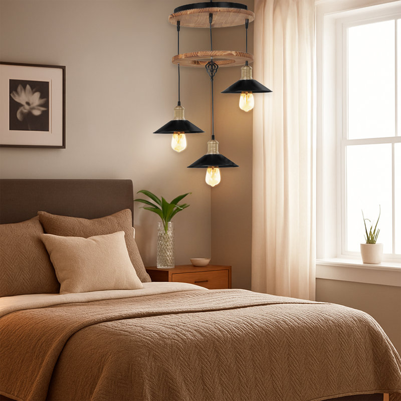 Luminaire suspendu 3 lumières 2 niveaux, Brun