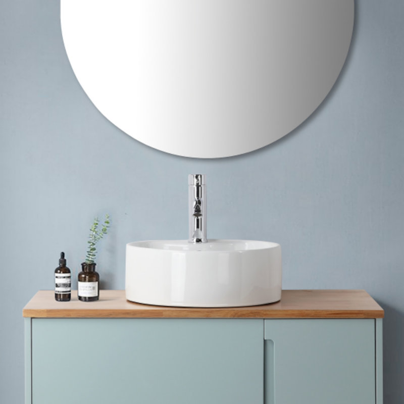 Lavabo vasque de salle de bain rond 15,7 "x 5,7", lavabo rond de comptoir de salle de bain blanc, lavabo en céramique