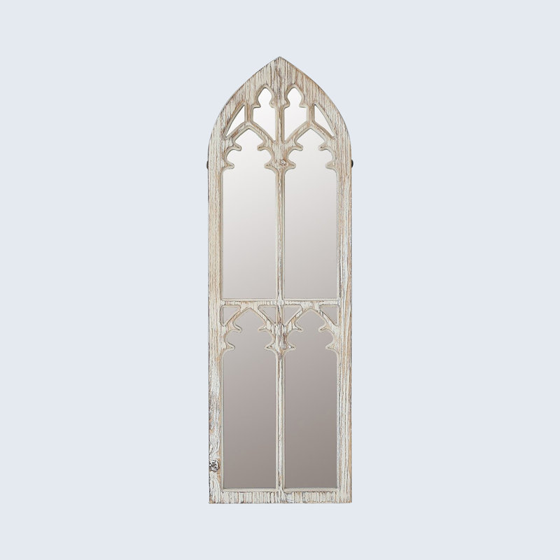 Giovanni Farmhouse Arched Window Accent Mirror, Distressed white