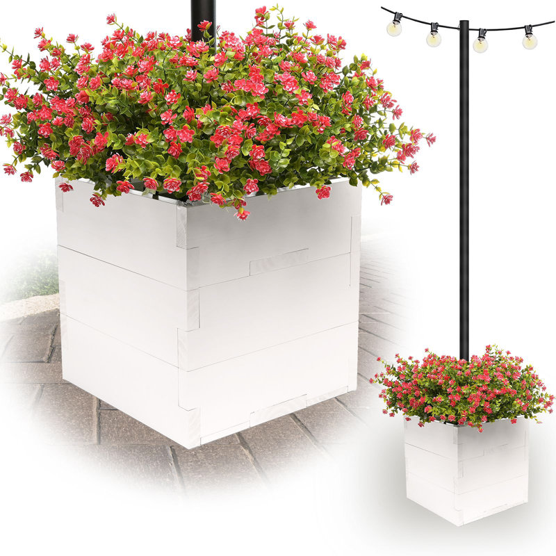 Union Rustic Ilerioluwa Wooden Planter Box with String Light Pole Insert, Classic Stacked Panel Design, Weather-Resistant Finish, Wood Planter Boxes Outdoor, Wooden Planters with Integrated Drainage