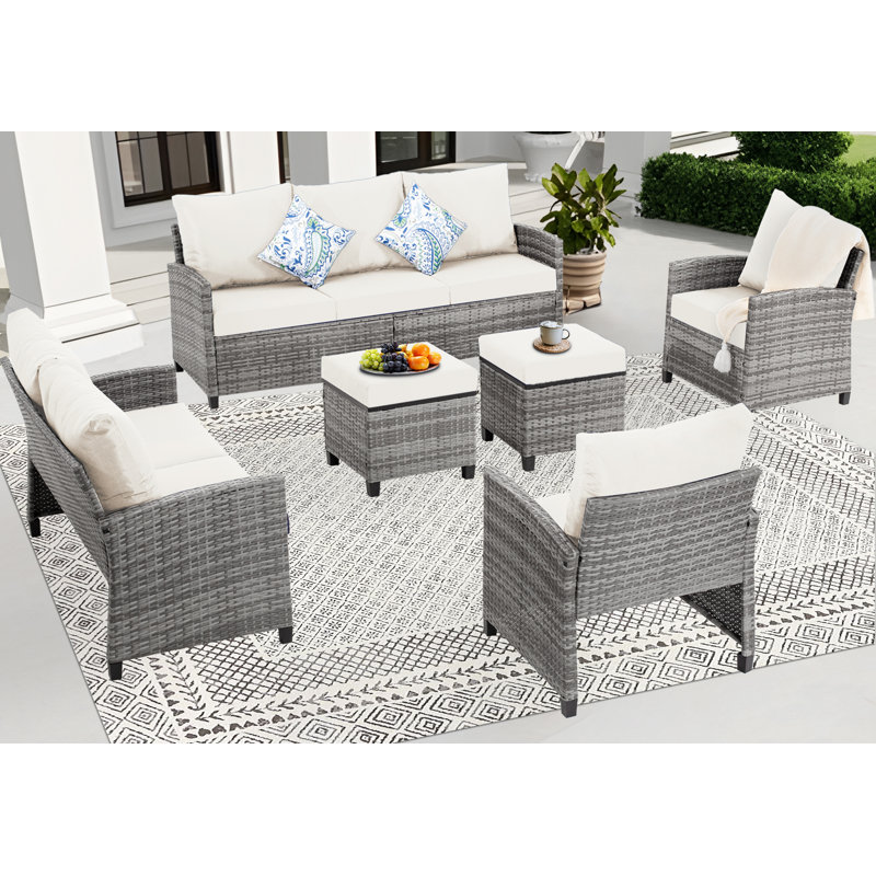 Ensemble de conversation avec canapé et coussins 6 pièces, Blanc