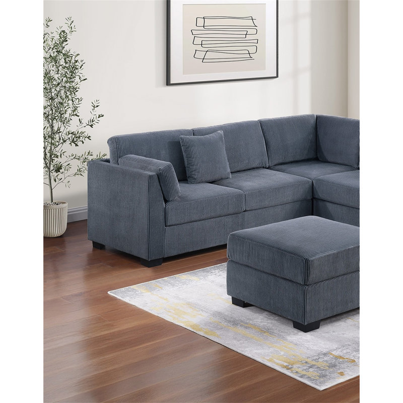 Ensemble de canapé modulaire 4 pièces L-Sectional RAF / LAF, Velours côtelé gris foncé