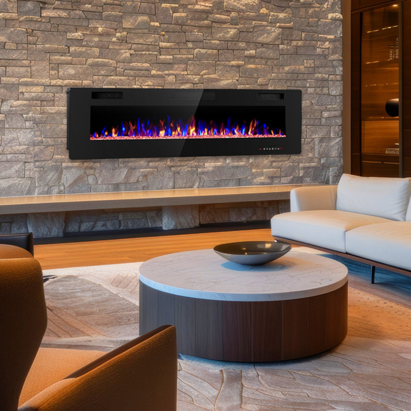60-Inch Thin Dreamy Electric Fireplace Insert: For Recessed Or Wall-Mounted, Temperature Control At Will, Flame Dance With Remote, Time-Appointed Bliss!