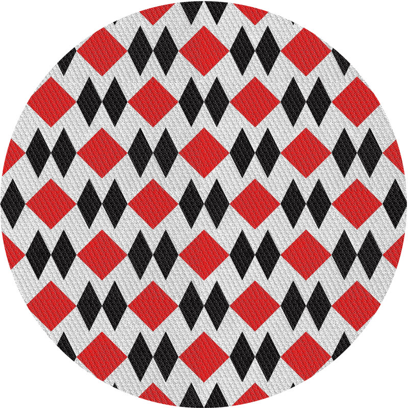 Tapis de zone rouge/noir à motifs, Rond 4 pi