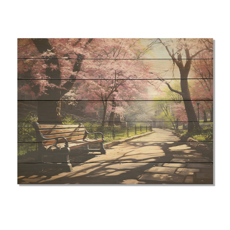 «Pink Springtime Park Floral Canopy III», impression sur toile d'arbre sur bois, H 34 po x l 44 po