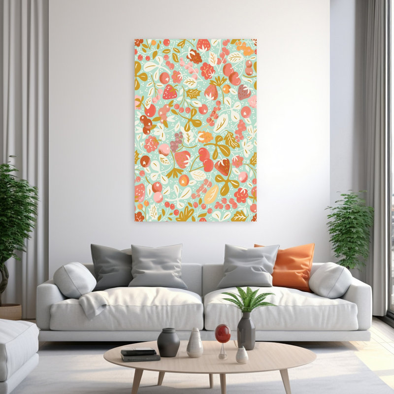 Art mural fantaisiste avec baies d'été, H 60 po x l 40 po
